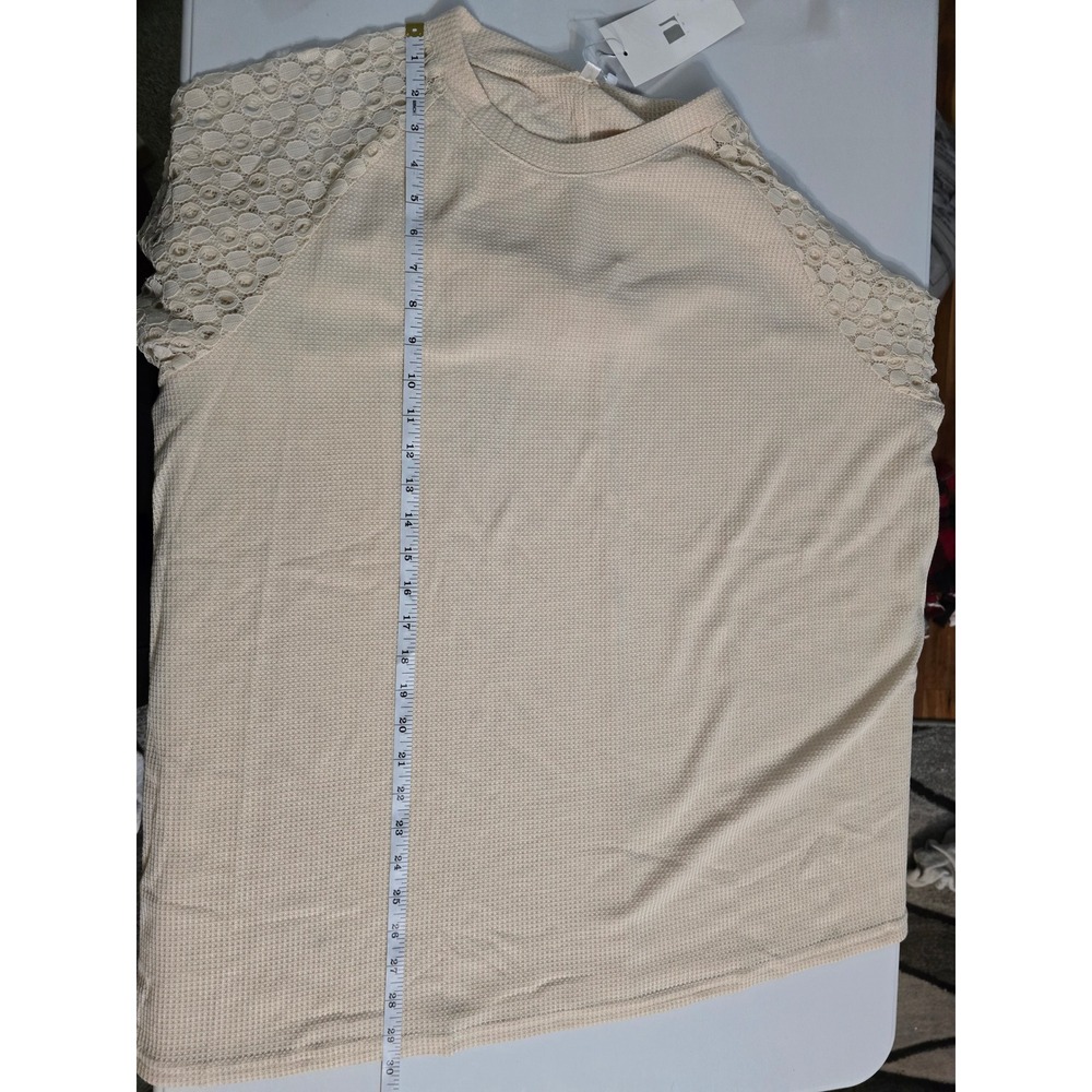 JWD Beige Waffle Knit Top Crochet Lace Long Sleeve Crew Neck Plus‎ Size 3X NWT - Picture 4 of 10